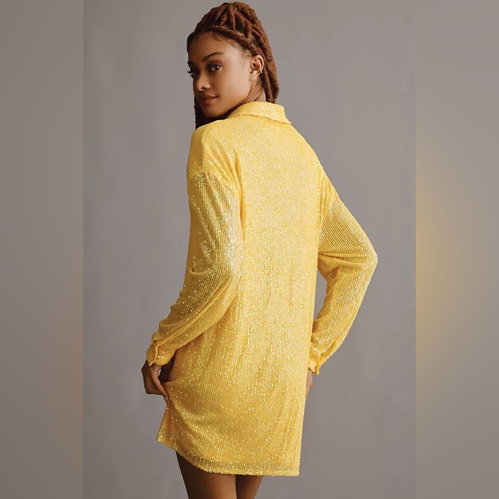 Anthropologie Sequin Tunic Shirt Dress Yellow XS Collared Button NWT - Picture 5 of 16